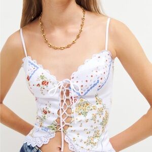 Reformation White Floral Lace-Up Camisole